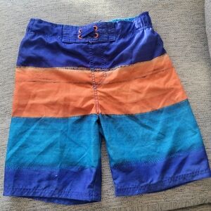 CHEROKEE Size MEDIUM Colorful Boy Swim Trunks Blues And Orange Stripe